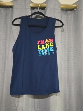 Navy Women's 'I'm on Lake Time' Graphic Rasorback Tank
